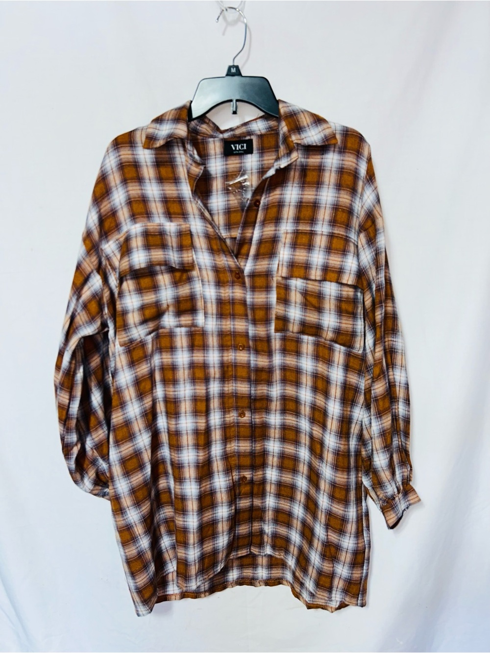 VICI Brown Plaid Button-Up Shirt Dress